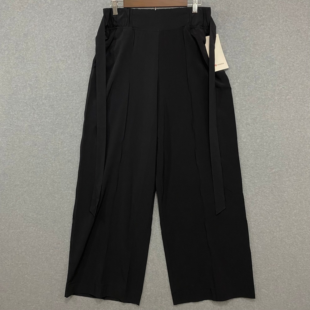 LULULEMON Women's Sz 12 Black Wide Leg High Rise Noir Pant Office Casual Stretch
